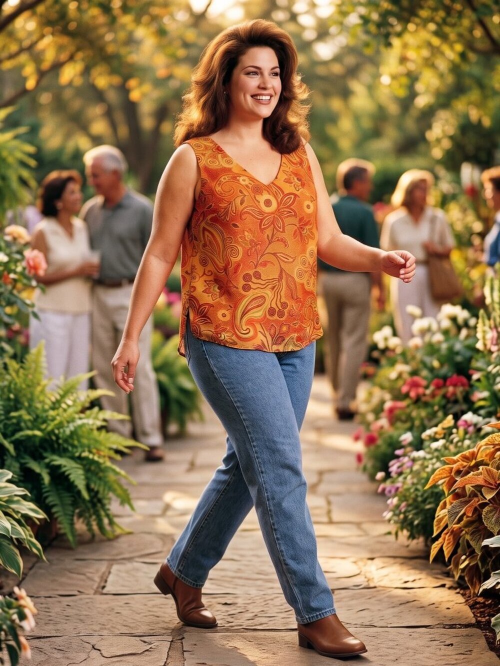 Dana Kay Womens 10 Tank Top Orange Chiffon Paisley V-Neck Bohemian Retro Luxury